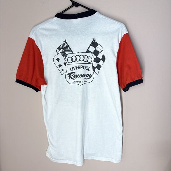 Vintage Sprint 80s Ringer T Shirt Racing Liverpool Raceway USA vs Australia Coke - Picture 4 of 13